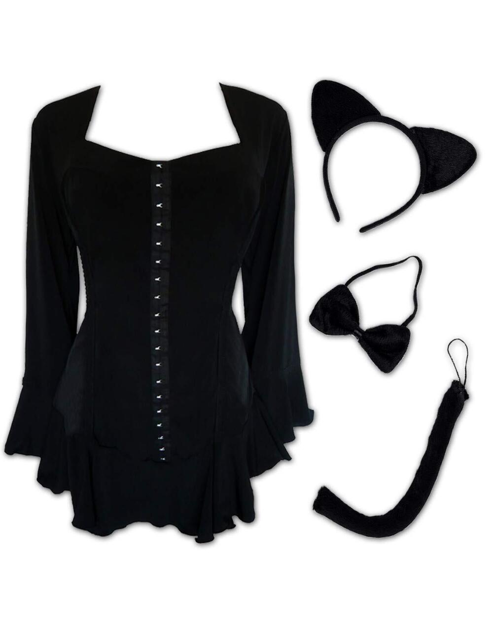 2329 Kitty Cat Costume: Ears, Bow Tie, Tail & Gothic Victorian Plus Size